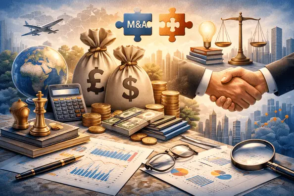 Corporate finance dissertation topics illustrated with financial charts, business strategy symbols, ESG investing, and global market analysis