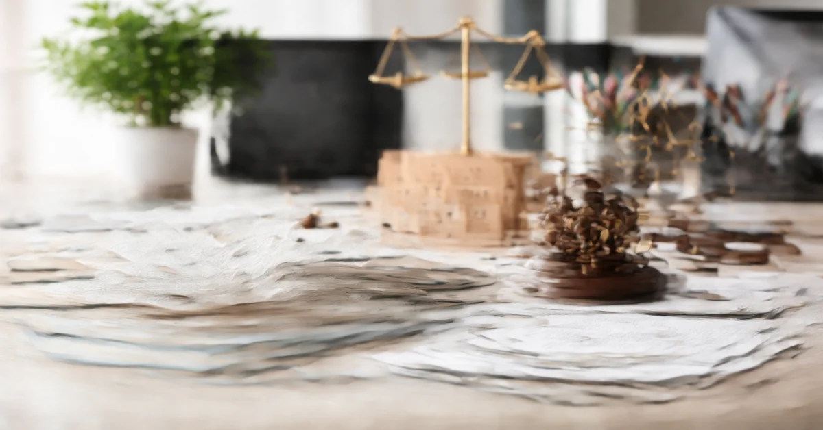 Modern legal workspace with open law book, judge’s gavel, balance scales, legal documents, and laptop representing employment law dissertation research.