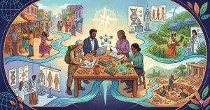 A collage of researchers collaborating on diverse anthropological fields including cultural rituals, human evolution, archaeology, and environmental sustainability for 2026 academic research.