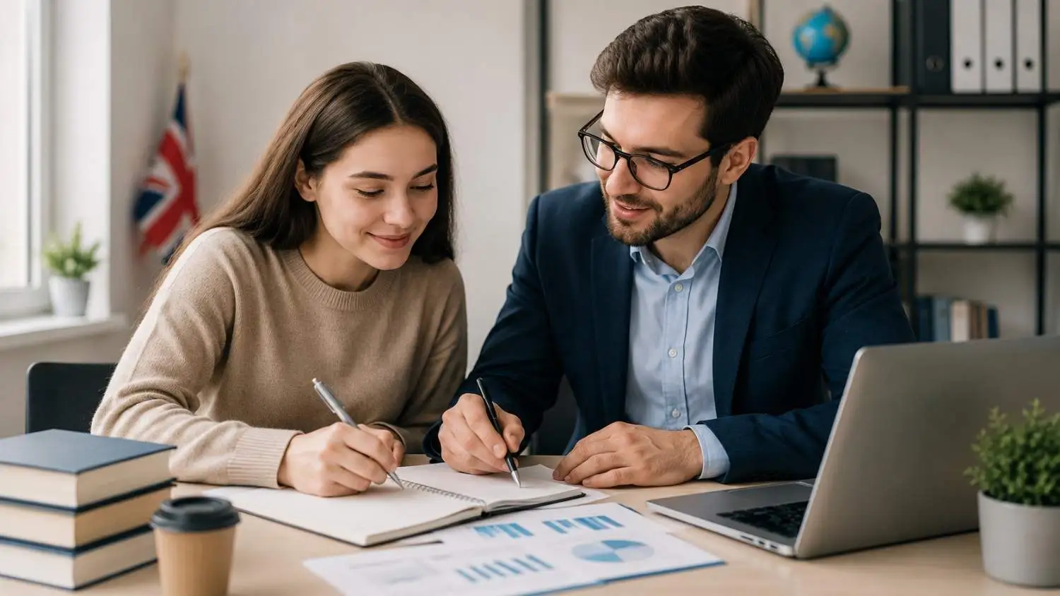 student receiving professional business coursework guidance from an academic expert