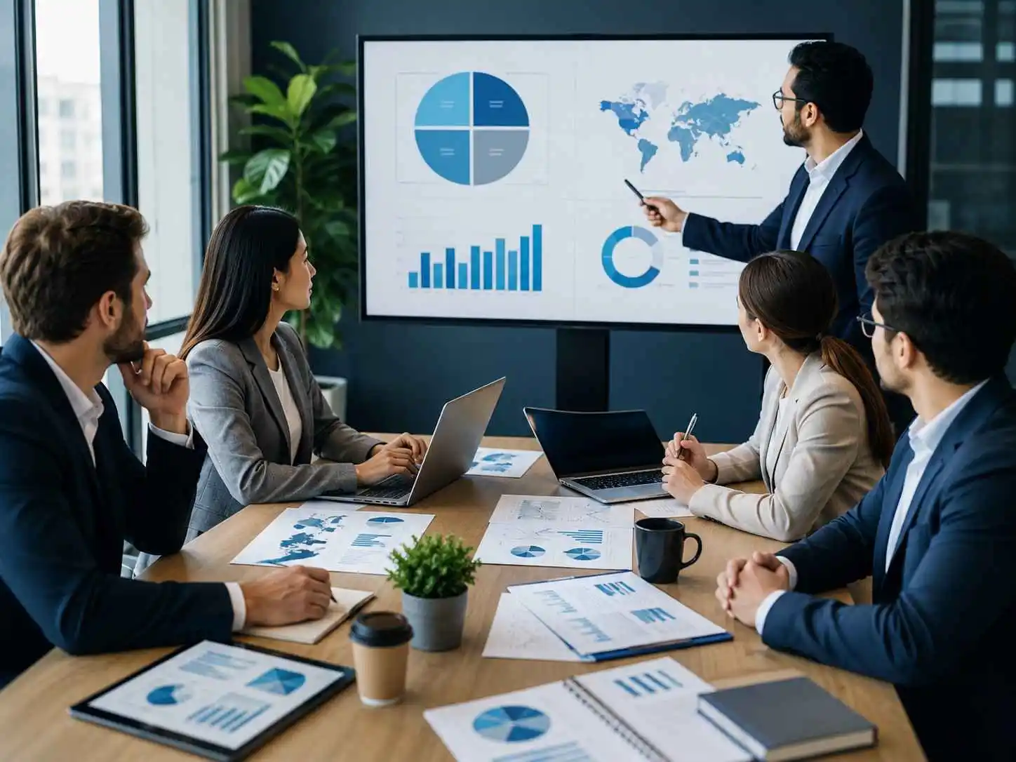 business professionals discussing strategy and business analysis in a meeting