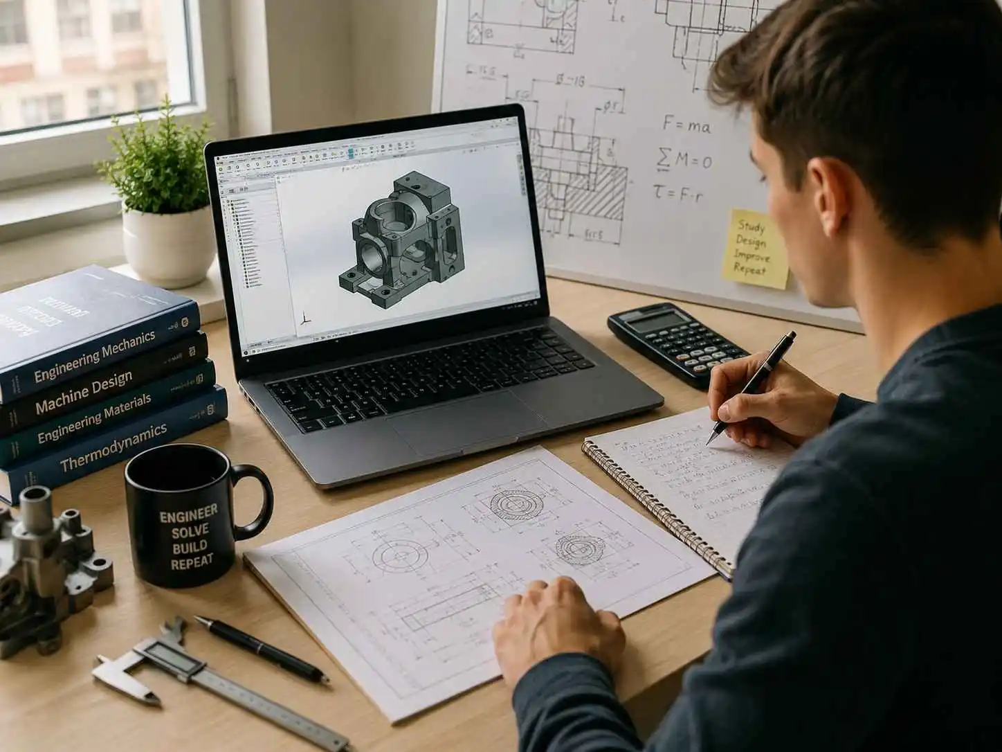 engineering student working on cad design and technical coursework