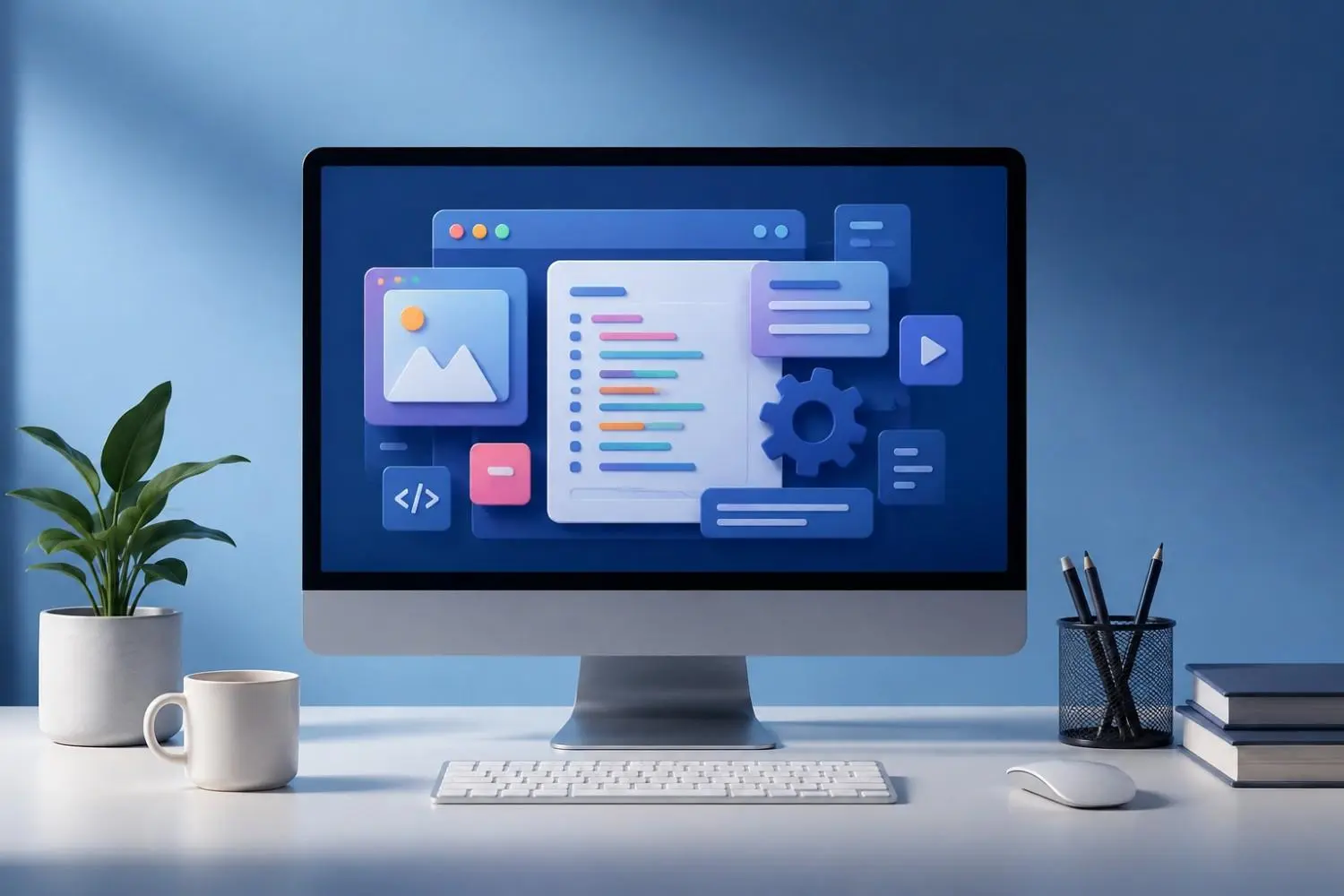 modern computer workspace for web development and digital solutions