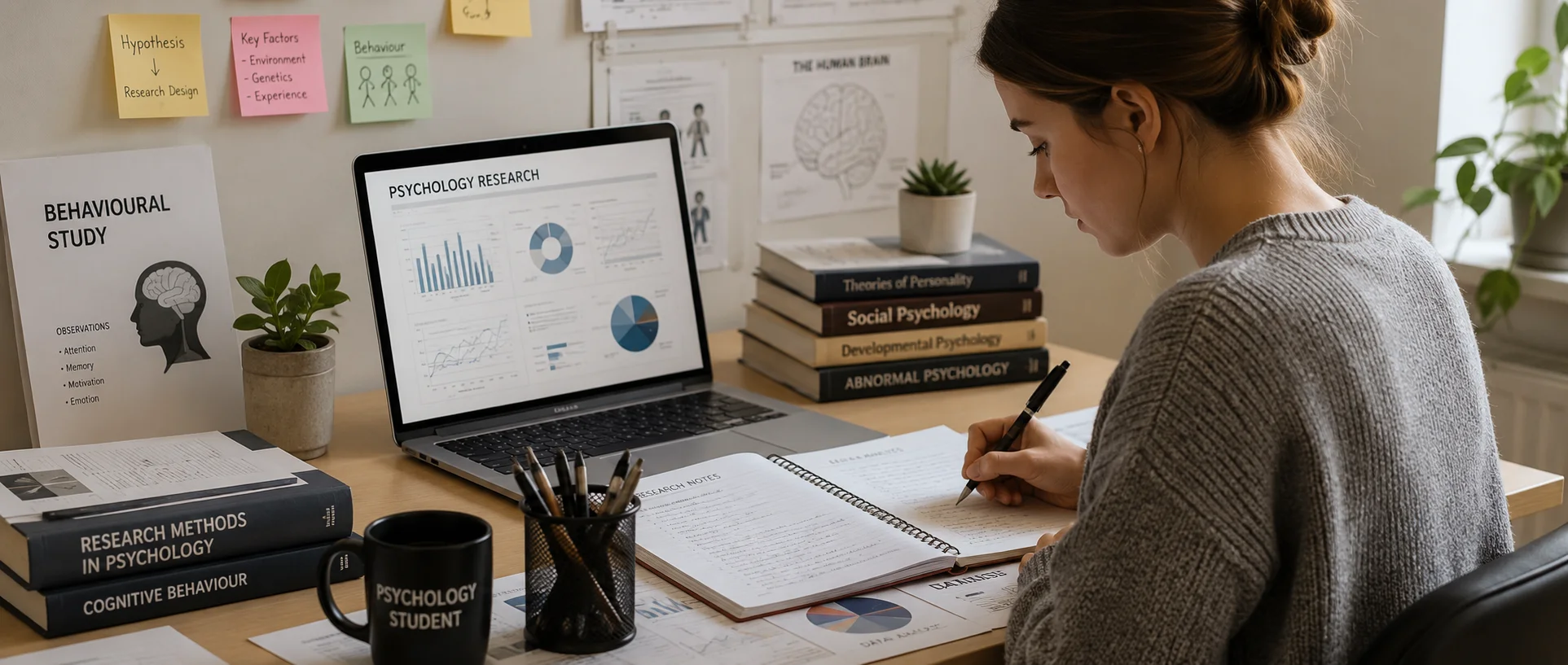 psychology student analysing research data for university coursework help
