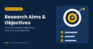 Target with an arrow above a checklist representing a research aim and objectives