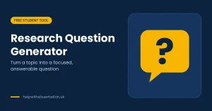 Speech bubble with a question mark for the dissertation research question generator